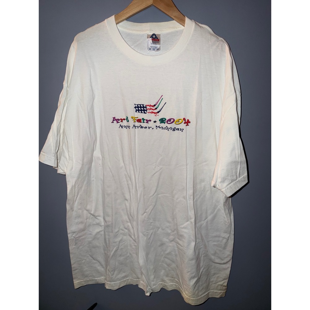 Vintage 2004 Ann Arbor Art‎ Fair Michigan T-Shirt White Embroidered AAA Mens 2XL